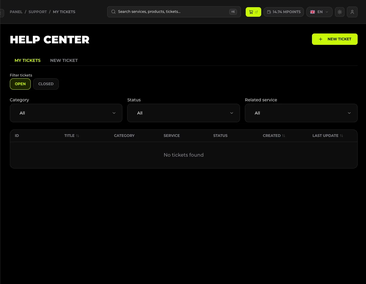 Lista zgłoszeń w helpdesk